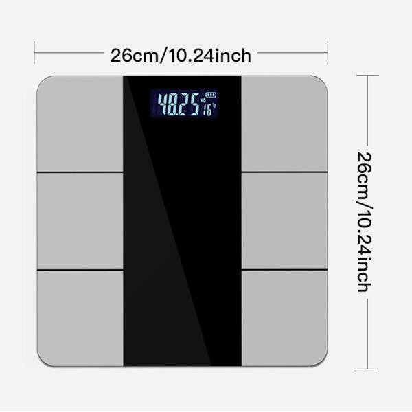 Smart Body Composition Scale Black kompatibelt med 300mAh inbyggt Type-C uppladdningsbart batteri LCD-bakgrundsbelysning Bluetooth 4.0 0.05kg precisio