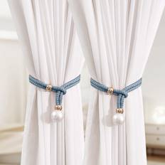 2pcs Pearl Curtain Tiebacks, Curtain Pearl Tiebacks, Decorative Fixings, Rope Curtain Tiebacks No Punch Adjustable Pull-outs blå