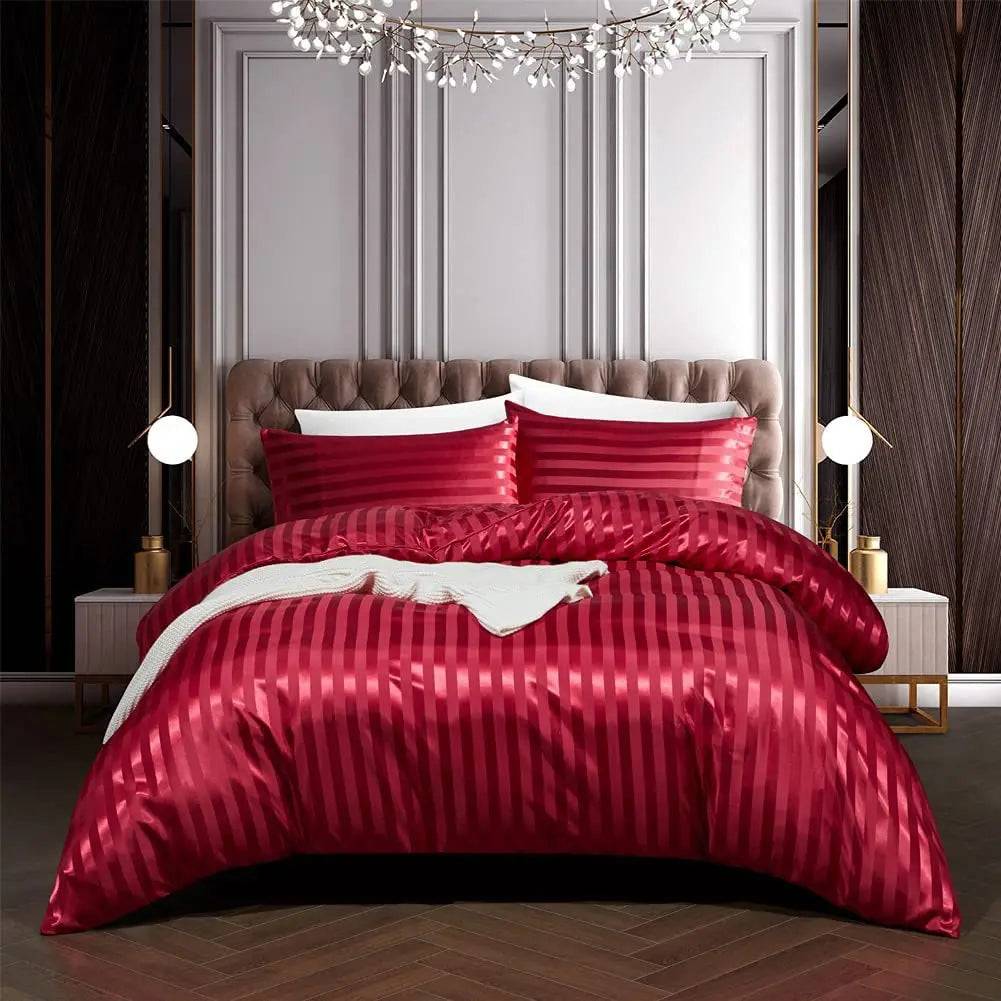 NoirLuxe Duntäcke Set - Elegant Sattinsovrum omvandlare - Röd / 200x200cm