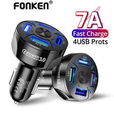 FONKEN 4 Portar USB Billaddning 48W Snabb 7A Mini Snabbladdning För iPhone android Mobiltelefon Laddare Adapter i Bil