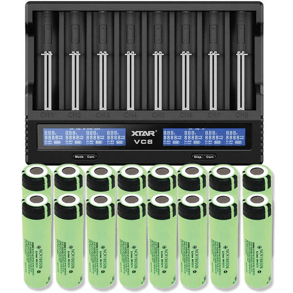 Xtar VC8S Li-ion & NiMH/NiCd batteriladdare + 16 st. Panasonic NCR18650B 3400mAh Li Ion-batterier