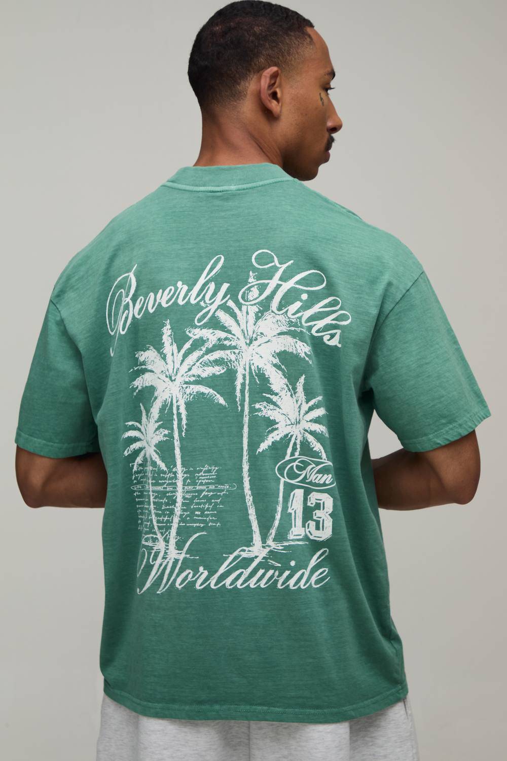 Oversized Beverly Hills Palm Washed T-Shirt | Green | Size Medium