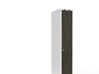 (ComputerSalg) Garderobeskab 1x400 mm Skråt tag Hel søjle Laminat dør Nocturne wood Cylinderlås