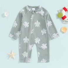 Baby Boys Rash Guard Långärmad Zip-Up Baddräkt Sommarbadkläder - Grön (9-12M,12-18M,18-24M,3-6M)