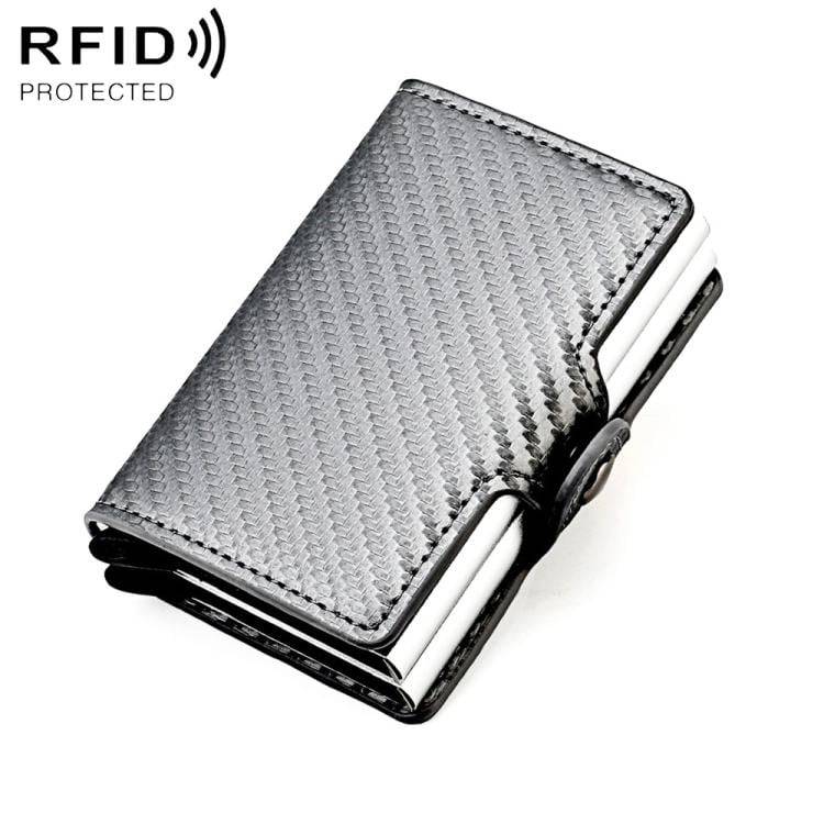Korthållare med RFID-skydd och pop-up-funktion - Kolfiberstil Silver