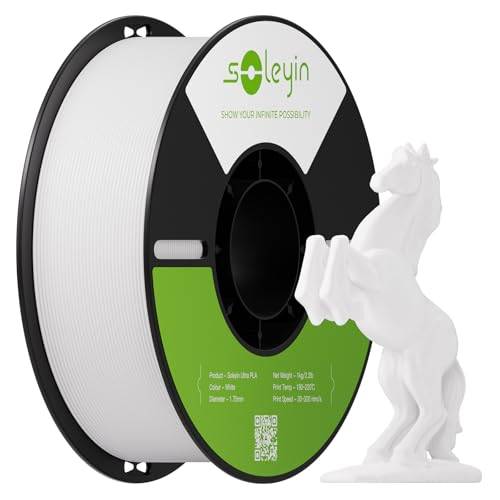 SOLEYIN Ultra PLA Filament 1.75mm White, 3D Printer Filament 1kg 30-300mm/s, for most 3D printers, Creality Ender-3 K1 K1C K2 plus Hi
