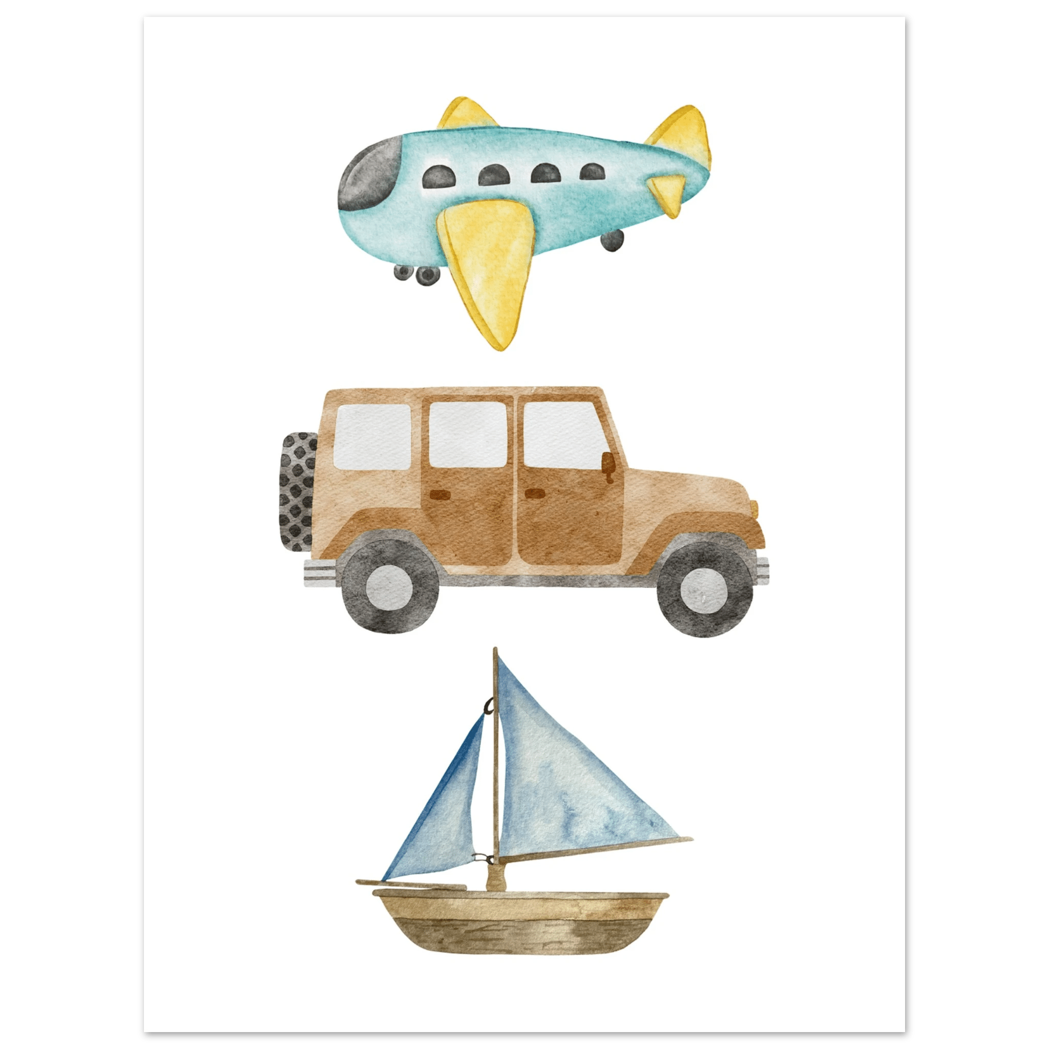 Flygplan bil och båt poster-30x40 cm / 12x16″ / Utan ram / -