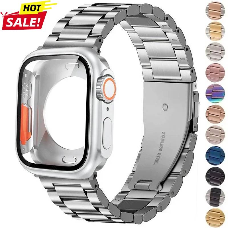 Stainless Steel Strap+Ultra Case for Apple Watch Band 46mm 45mm 41mm40mm 42mm Case Metal Strap for Iwatch Series 11 10 9 8 76SE5