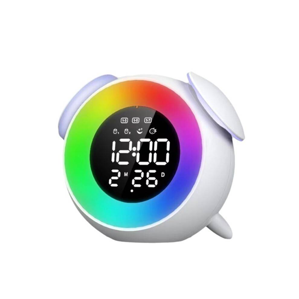 Digital Alarm Clock with Sunrise Sunset Light Rechargeable Simulation Awakening Colorful Atmosphere Light for Bedroom