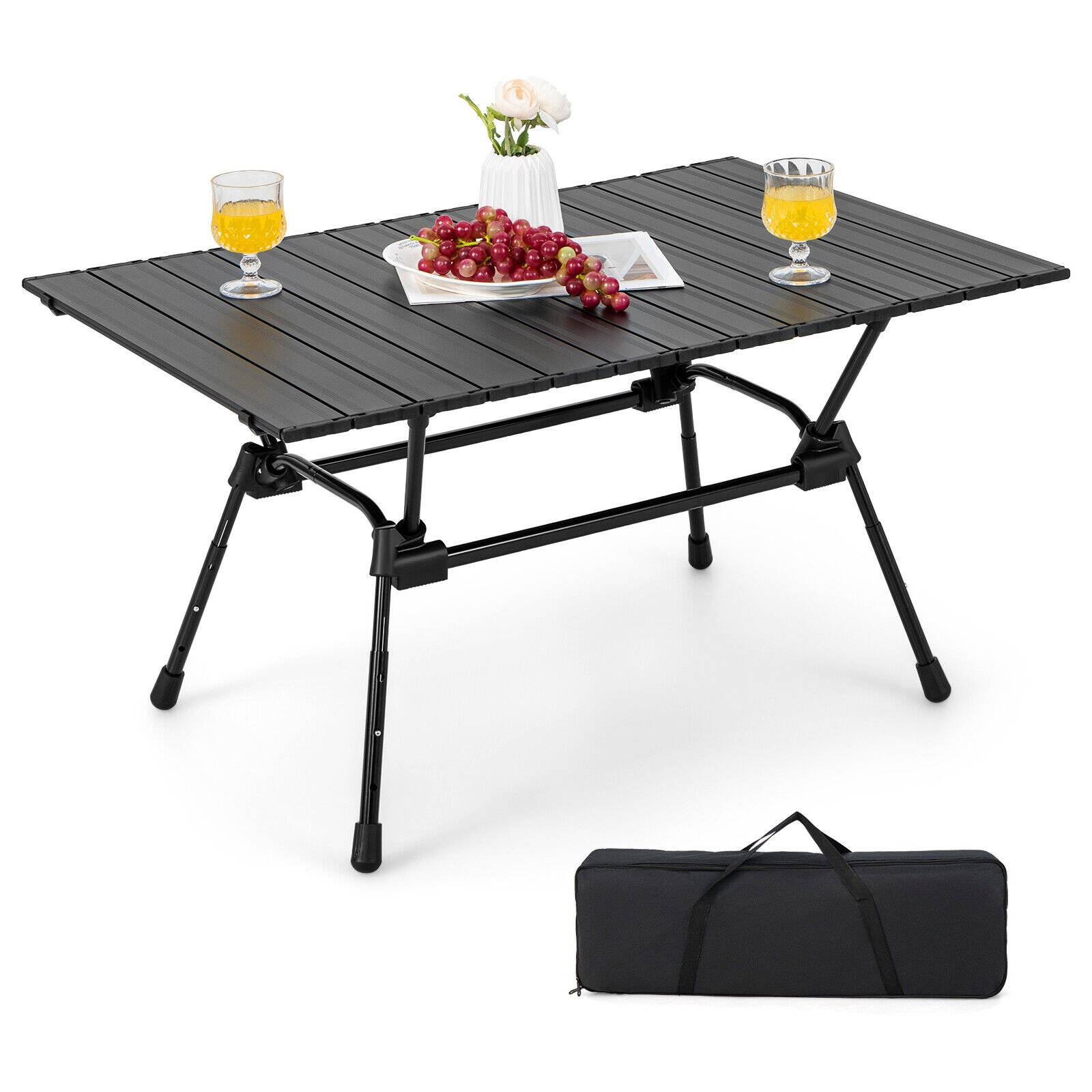 Hopfällbart campingbord i aluminium – justerbar höjd, väska