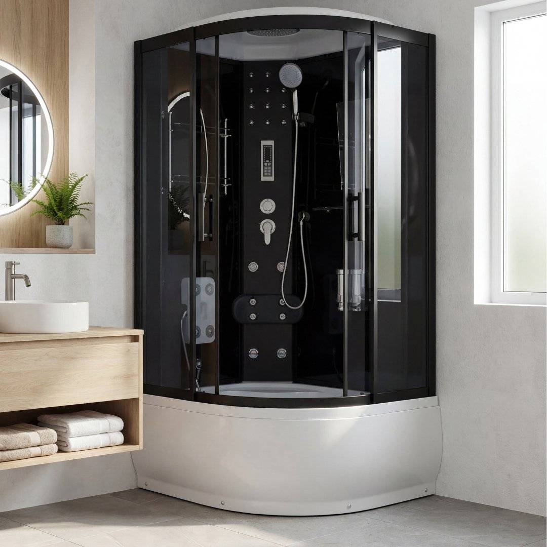 Duschkabin 80x120x215 cm Svart/Vit - Zeus 1200