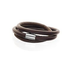 WISH ARMBÅND BRUNT LÆDER MED STÅL MAGNETLÅS 54/18 CM - W-03054