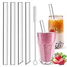 HXC 4 stycken Bubble Tea Sugrör glas 14 mm Exra tjocka sugrör glas Bubble Tea sugrör återanvändbara Boba Tea glassugrör med rengöringsborstar för smoothie juicer 21,5 cm