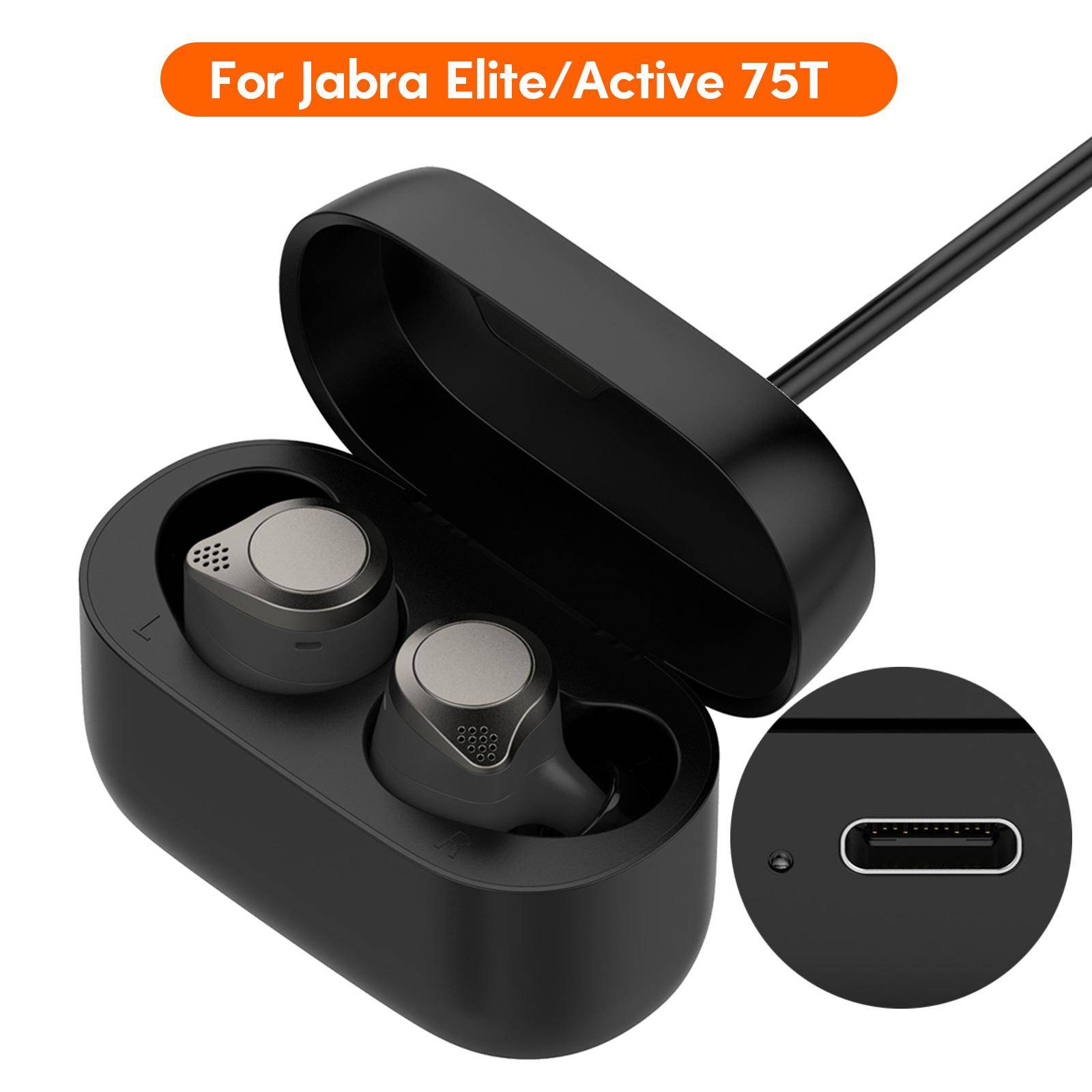 Laddningsfodral för hörlurar för Jabra Elite 75t/Active 75t Bluetooth-kompatibel trådlös hörlursladdarbox med USB-kabel black
