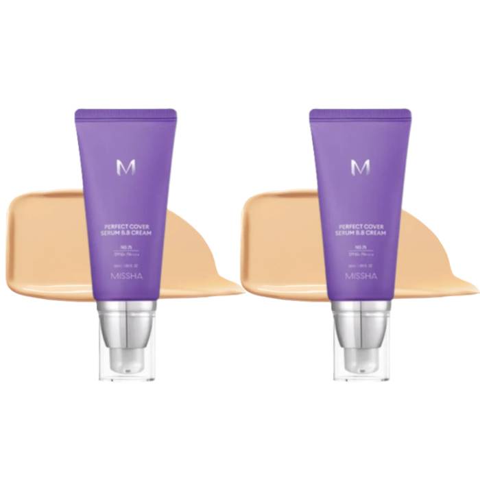 MISSHA - Perfect Cover Serum BB Cream SPF50+ PA++++ - 50ml - #25 Warm Beige (2ea) Set - black