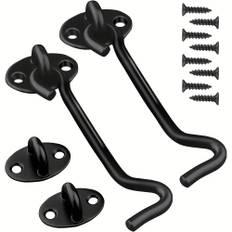 TEMU 2 Pack Latch Black 100mm(4") Cabin Hooks And Eye Metal Door Hook Latch Heavy Duty Cabinet Latches For Door Gate Window Closet Shed