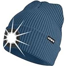 ATNKE Unisex LED-mössa med ljus, uppladdningsbar USB 4 LED-upplyst löparmössa, extremt ljus lampa, vinter, varm stickad mössa för män och kvinnor, presenter, Skuggblå, En Storlek