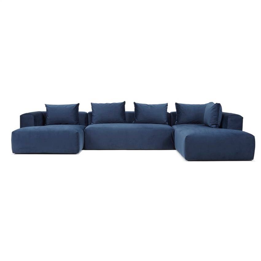 Cozy u-sofa - Højrevendt U - sofa m. blå stof | Møbelsalg.dk
