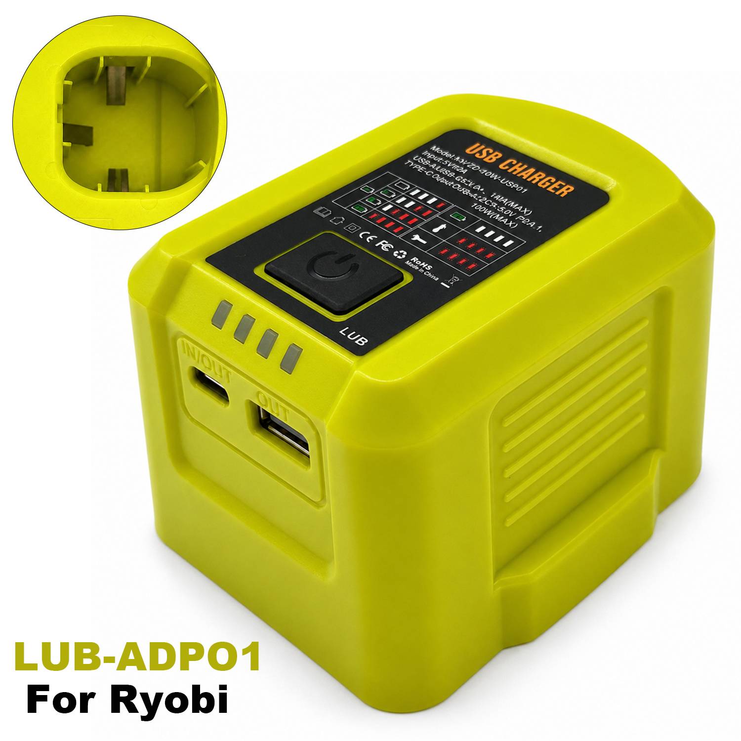 NEW Upgraded Portable 100W Fast Charger ADP01 for Ryobi 18V ONE+ Lithium Battery Recharger USB Port Two-Way Charger