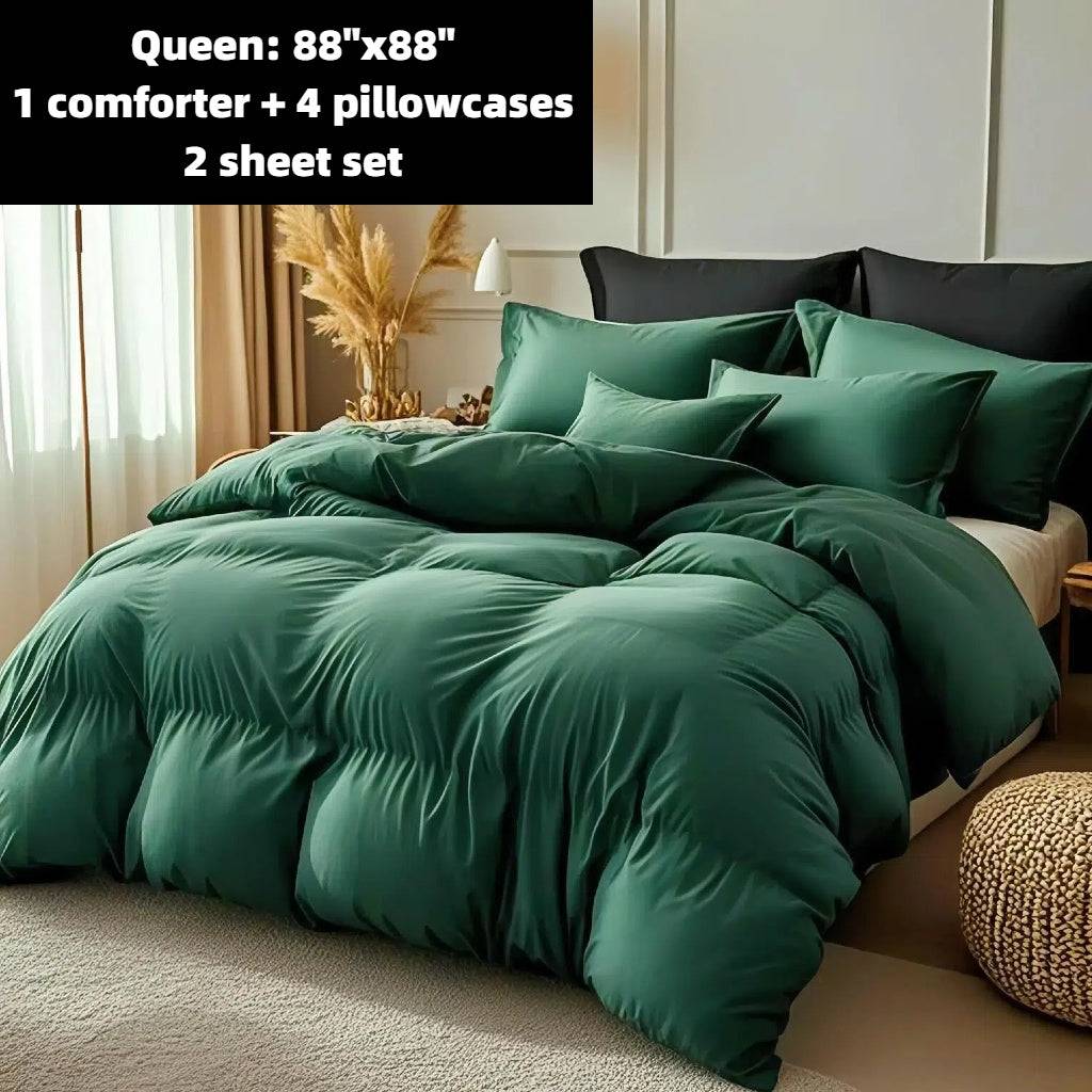 Cosybay 1pcs/2pcs/7pcs Large Comforter Set King size, - Pine Green / Queen(7pcs-sheet set):88"x88"