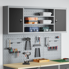 vidaXL 6-delts værktøjsskab og pegboard sæt vægmonteret sort metal
