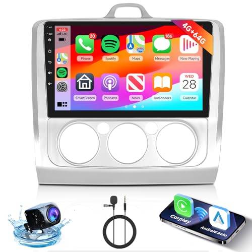 4G+64G Android bilradio för Ford Focus 2 3 Mk2 Mk3 2004–2011 Carplay Android automatisk trådlös, Hodozzy 2 tum pekskärm bil stereo 2 din GPS-navigering, WiFi, Bluetooth, DSP, FM/RDS+bakkamera