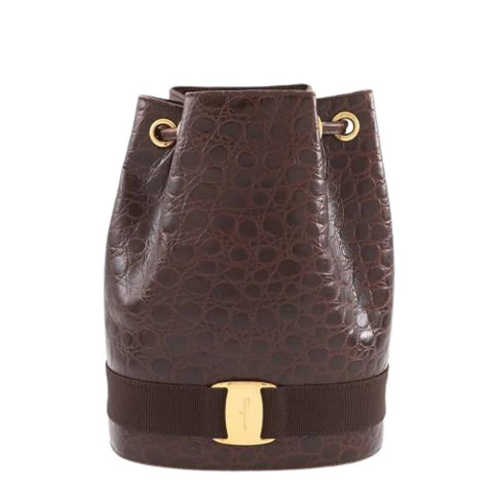 Salvatore Ferragamo Pre-owned Pre-owned Vara Handbag - Vintage - Dame - Brun - ONE SIZE - Uld