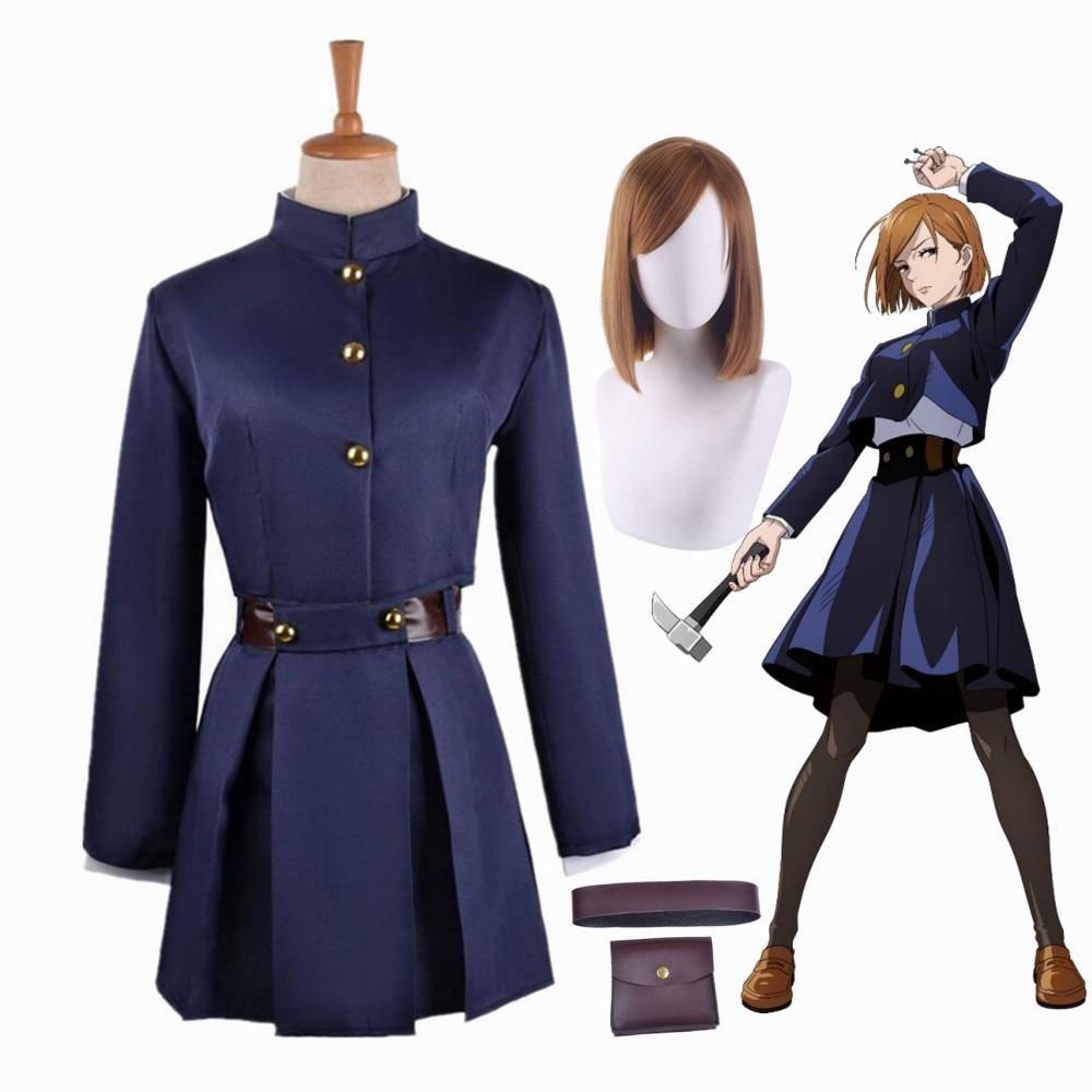 Anime Jujutsu Kaisen Kugisaki Nobara Klänning Uniform Full Set Cosplay Kostym cm marinblå färg