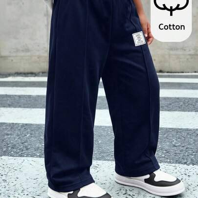 Casual mångsidiga denim-sweatpants för barnpojkar med rosett och dragsko - Marinblå (6Y,7Y,4Y,5Y)