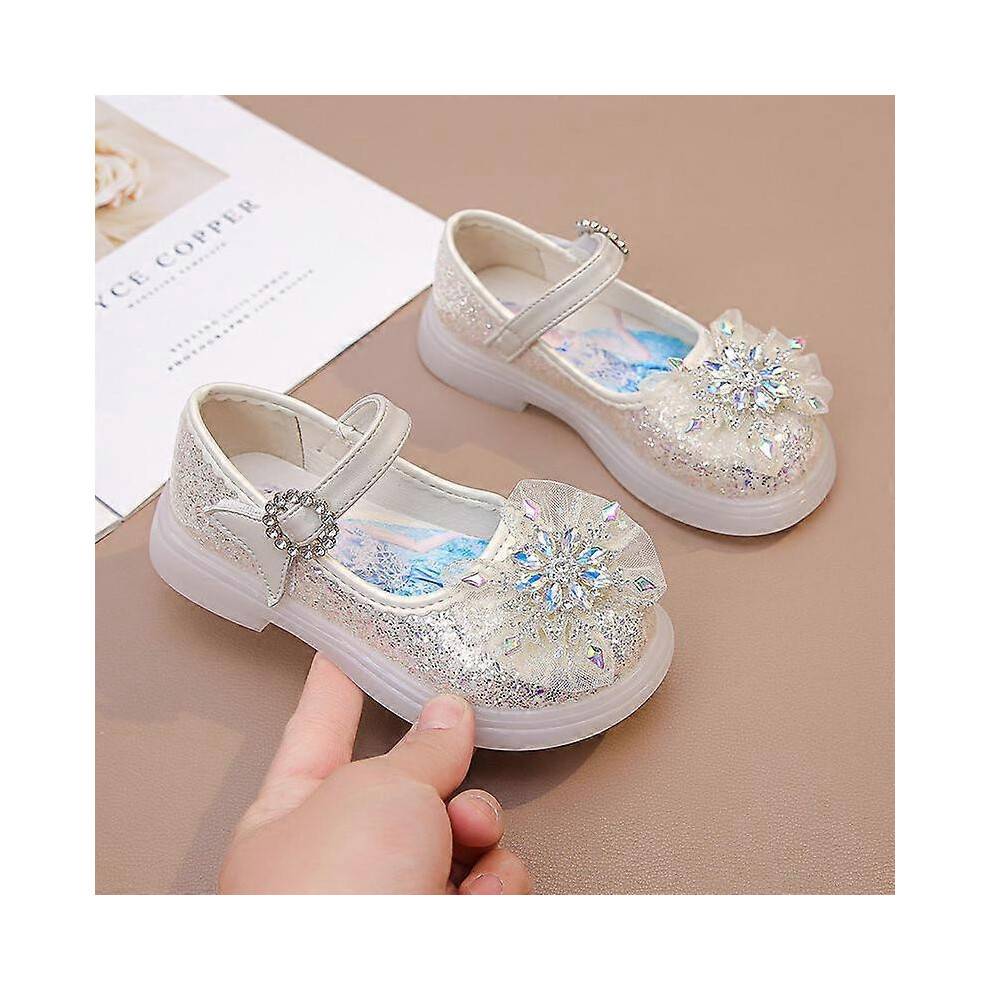 (34-Insole 20.8 cm) Anti Slip Sole Girls' Luminous Pu Leather LED Light Shoes Frozen Children's Glitter Elsa Princess Shiny Shoes Size 23-34