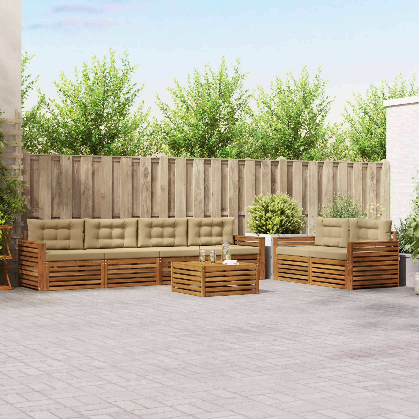 vidaXL Udendørs sofagruppe 7 stk. Naturlig og Beige