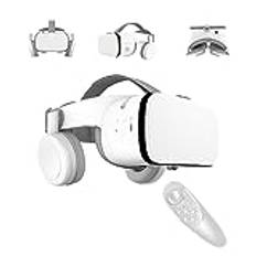 LONGLU VR-headset för telefon Virtual Reality-headset med fjärrkontroll, mobil VR 3D-videoglasögon glasögon för filmer och spelspel, kompatibla med iPhone Android-telefoner (vit)