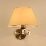 RXPVUXE Antik Guld Svängarm Vägglampa Vintage Dimning Vägglampa Imitation Pergament PVC Tygskärm, Borstad mässing Finish Farmhouse Väggbelysning Justerbar Väggfäste Läslampa, E27