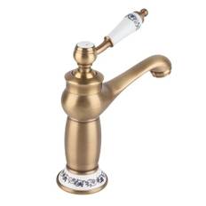 Retro blandare keramisk mässing tvättställsblandare blå och vit porslinskran vintage blommig med ingång kallt/varmt vattenkran, kök badrum (antik)