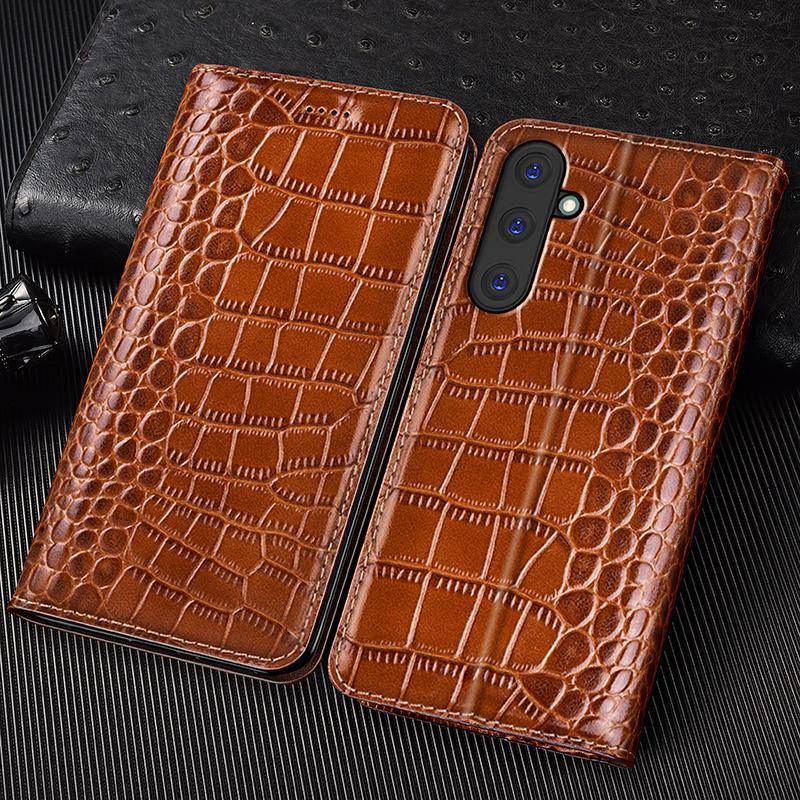 Krokodiläkta Läder Fodral med Lock för Samsung Galaxy A01 A11 A21 A31 A41 A51 A71 A07 A17 4G 5G Telefonplånbok Omslag grön