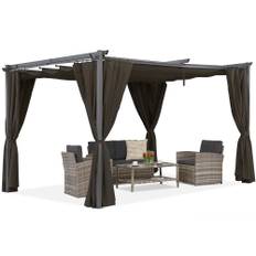 Brun La Palma 4x4m pergola för uteplats med Garden Point gardiner