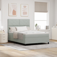 vidaXL Box Spring Seng med Madras & LED Lys Lysegrå 140x200 cm Fløjl