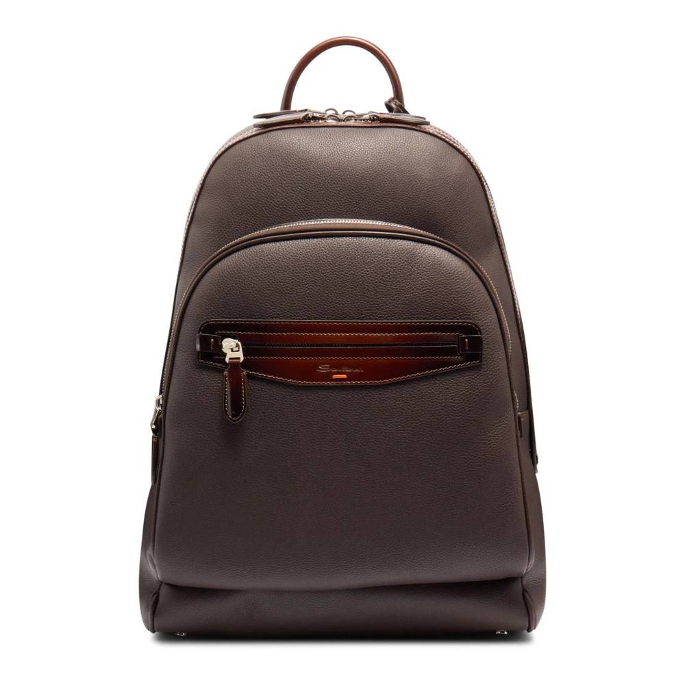 Santoni Tumbled Læder Rygsæk - Tasker - Herre - Brun - ONE SIZE - Læder