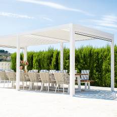 3 X 6 M Med Fällbart Tak Pergola Aluminium Vit