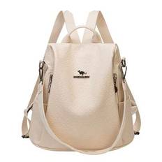 Fashion Backpack Leather Shoulder Bag Simple Handbag Anti-Theft Multi-Functional Travel PU Soft Backpack Schoolbags Woman Girls - White