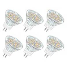 Akynite MR11 GU4 LED 2W varmvit 3 000k, 120° 250 LM, halogen MR11 10W 20W motsvarande, AC DC 24 V 12 V infällbar LED-spotlight GU4 35 mm för köksskåp camping, icke-dimbar, 6 st
