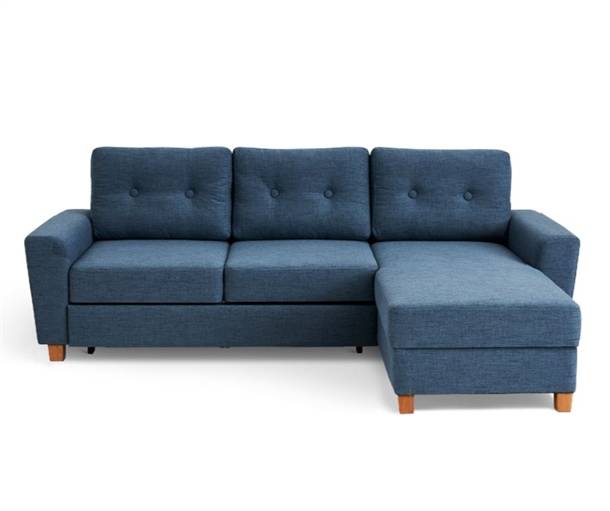 ALS EXCLUSIVE - SOVESOFA M/ CHAISELONG & MAGASIN - DIVA BLÅ - MÅL: STÆRK PRIS - HØJRE FORFRA