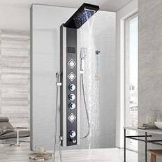 LED-duschpanel med 6 funktioner i rostfritt stål med temperaturdisplay och 3 fyrkantiga massagemunstycken färg: svart-krom