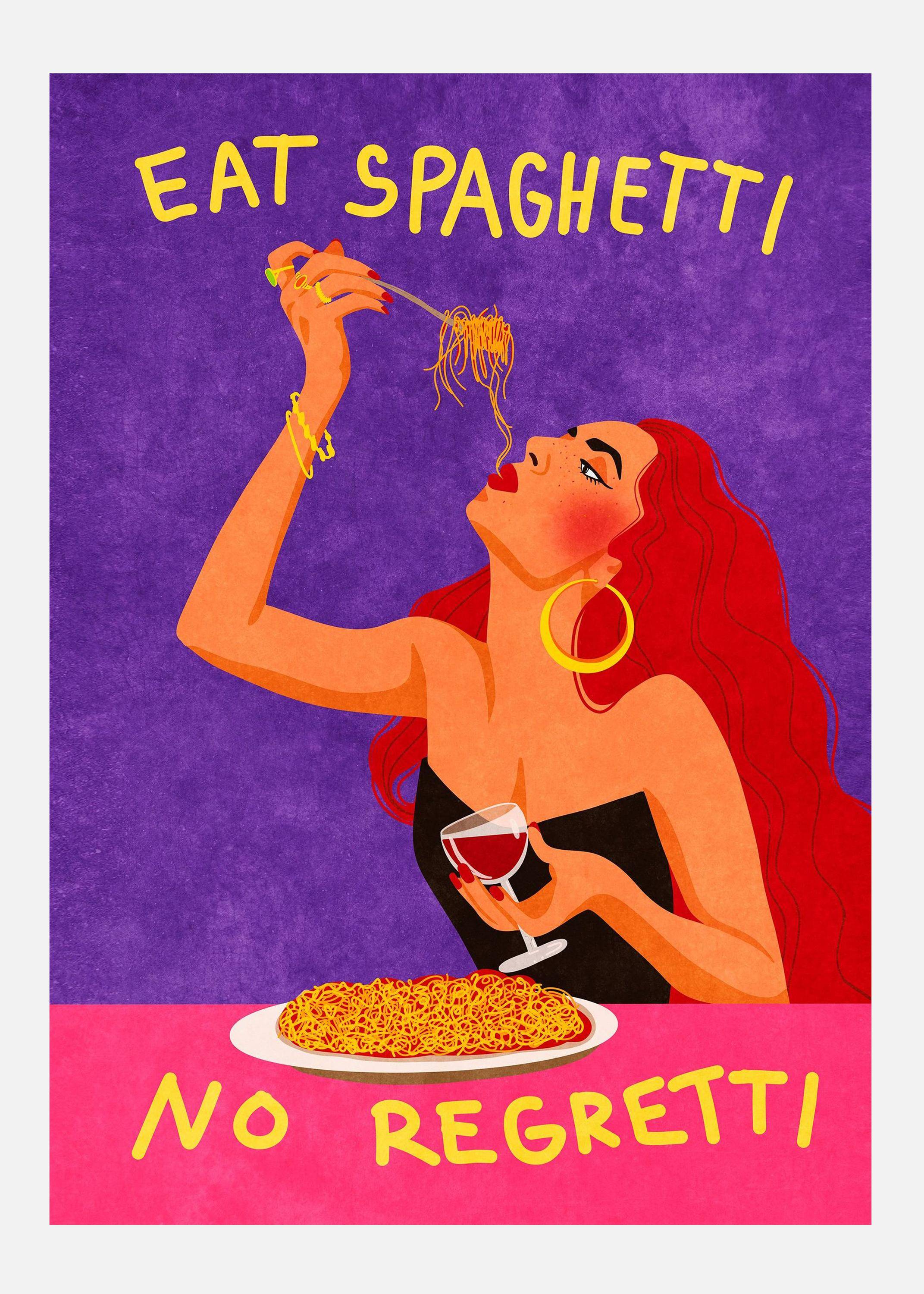 Eat Spaghetti No Regretti Canvastavla (50x70 cm)