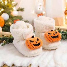 Halloween Vita Pumpor Nyfödda Spädbarn Spädbarn Flickor Pojkar Varm Fleece Vinterstövlar First Walkers Tofflor Skor - Vitt (EUR18,EUR19,EUR17)
