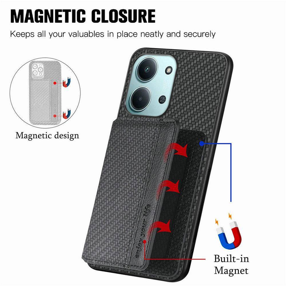 För Xiaomi Redmi 15c 4G 5G Stöldskydd Borstat Läder Baksida Magnetkort Fodral Redmi 15c Fodral Mi RedMi15c 15 C C15 Telefonfodral svart