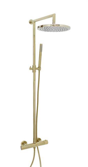 Cassøe Brusesæt i blank messing komplet inkl. termostat og 25 cm brusehovede.