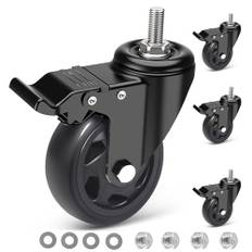IQWTU Lenkrollen 100MM mit Bremse, 4 Stück Möbelrollen mit M10 X 25mm (3/8" x 1") Schraube, Schwerlastrollen inkl. Montagezubehör, Transportrollen 360° Drehung bis 550KG, Rollen für Innen & Außen