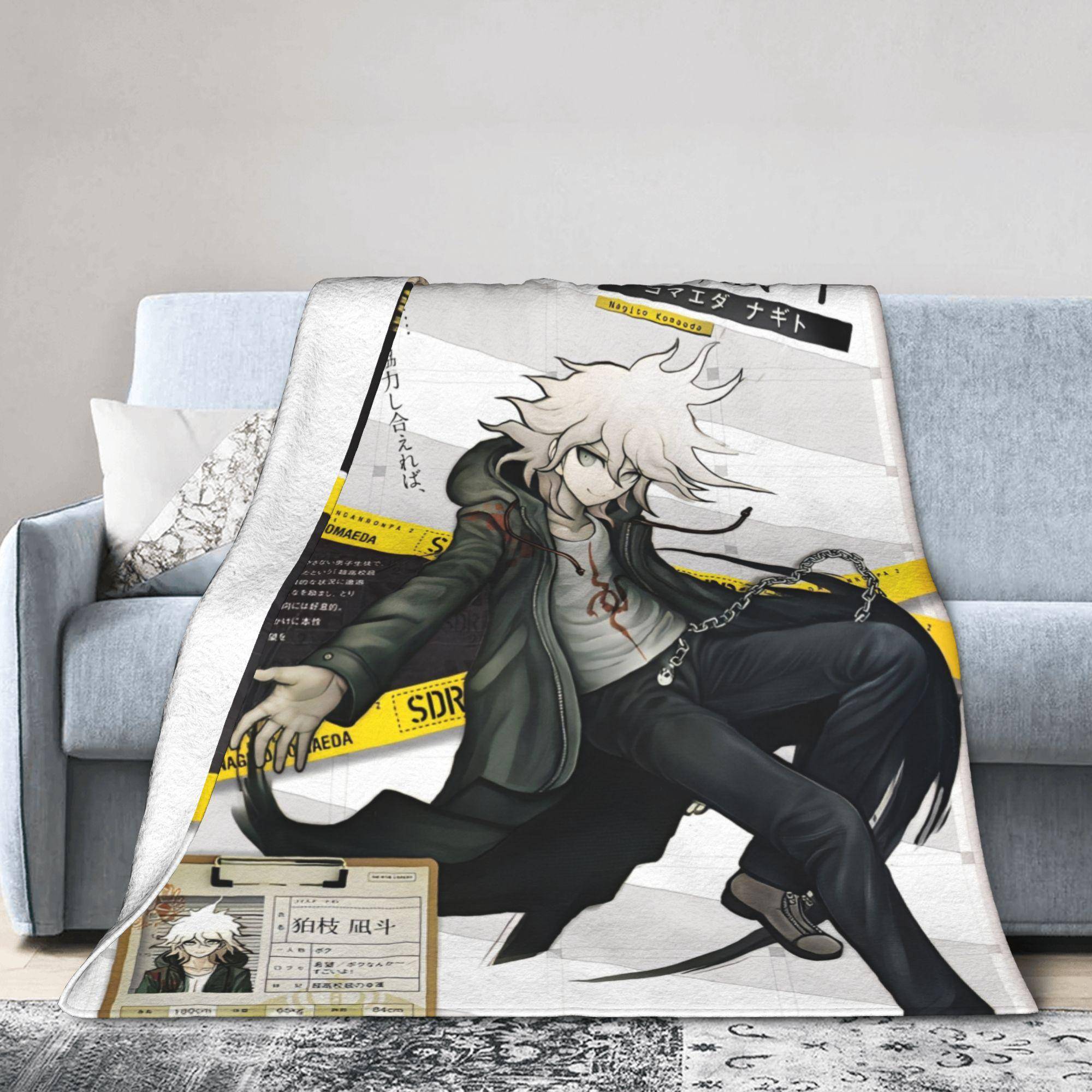 Danganronpa Nagito Komaeda Fleecepläd Spel Anime för Sängöverkast Stickad Filt Resa Lättvikt Multifunktionell black