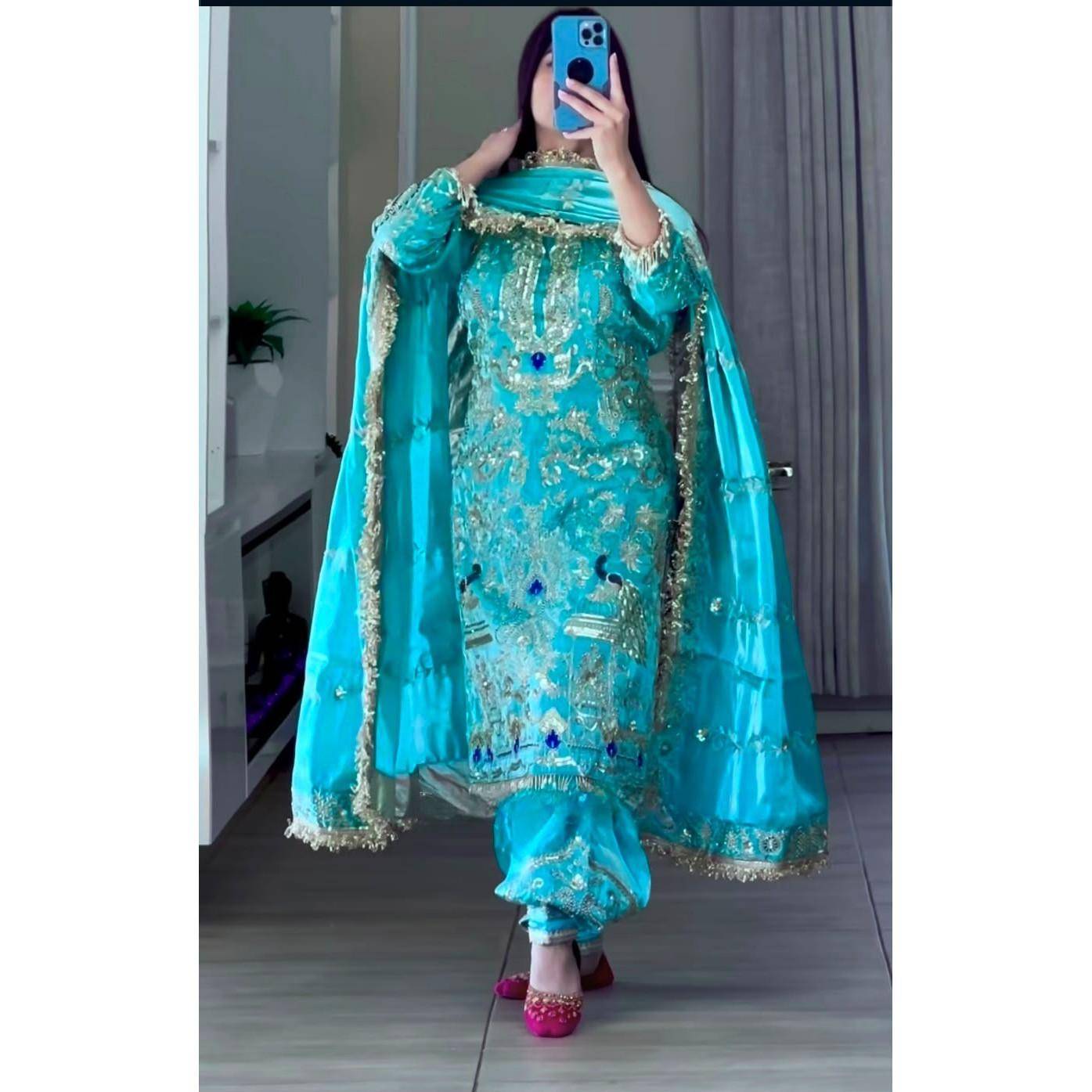 Indisk Paksiatni Dhoti Byxa Salwar Kostym Bollywood Bröllopskläder Salwar Kameez hallon